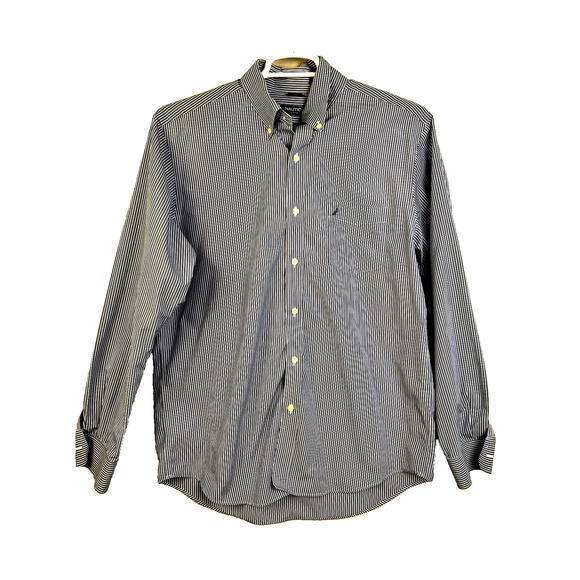 Nautica Button Down Shirt Men's Large Slim Fit Blue Stripe Cotton Preppy Work - Picture 8 of 8